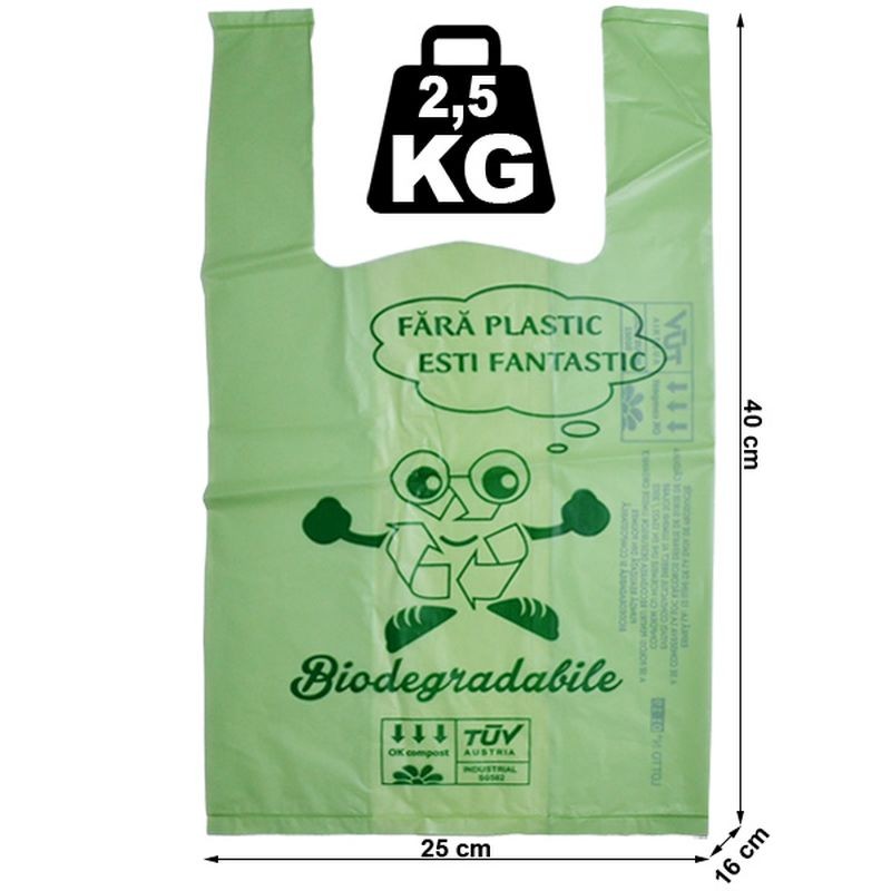 Pungi biodegradabile tip maieu, 25X40X16 cm, 2.5 kg, set 10 bucati